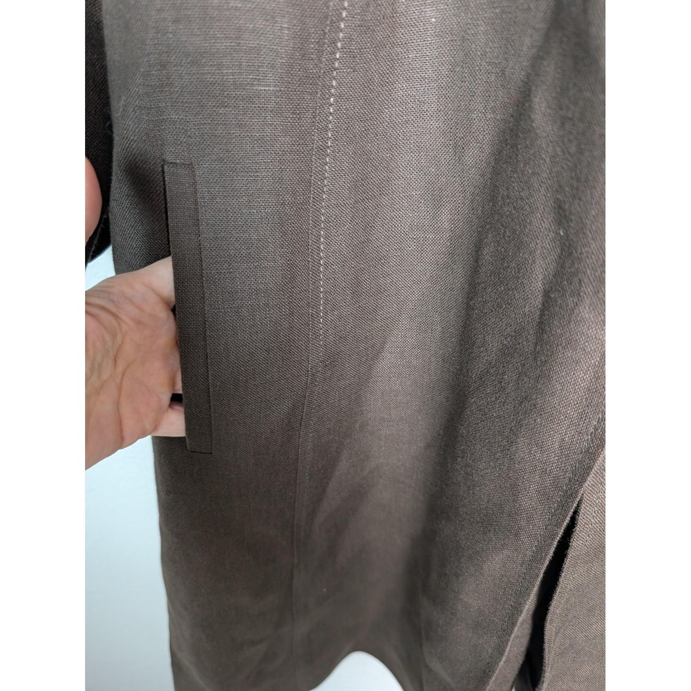 Talbots Coat Womens XL Brown Linen Overcoat Collarless Pockets Unlined - Picture 7 of 9